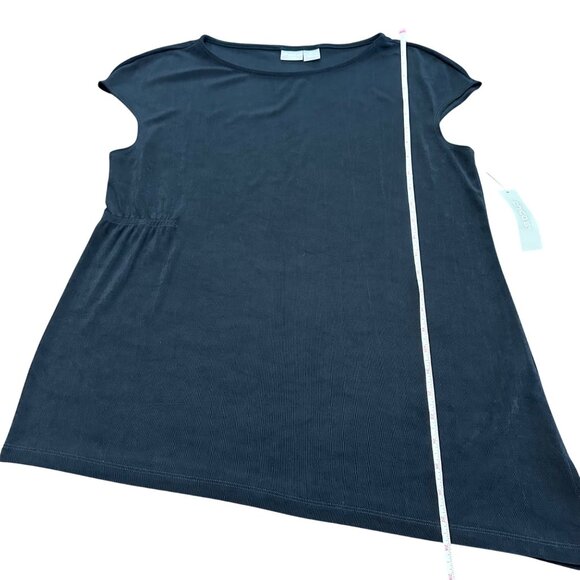 Chico's Shirt Size 2 P NWT Travelers Black Acetate Top Rushing PT Short Sleeve - Picture 7 of 16